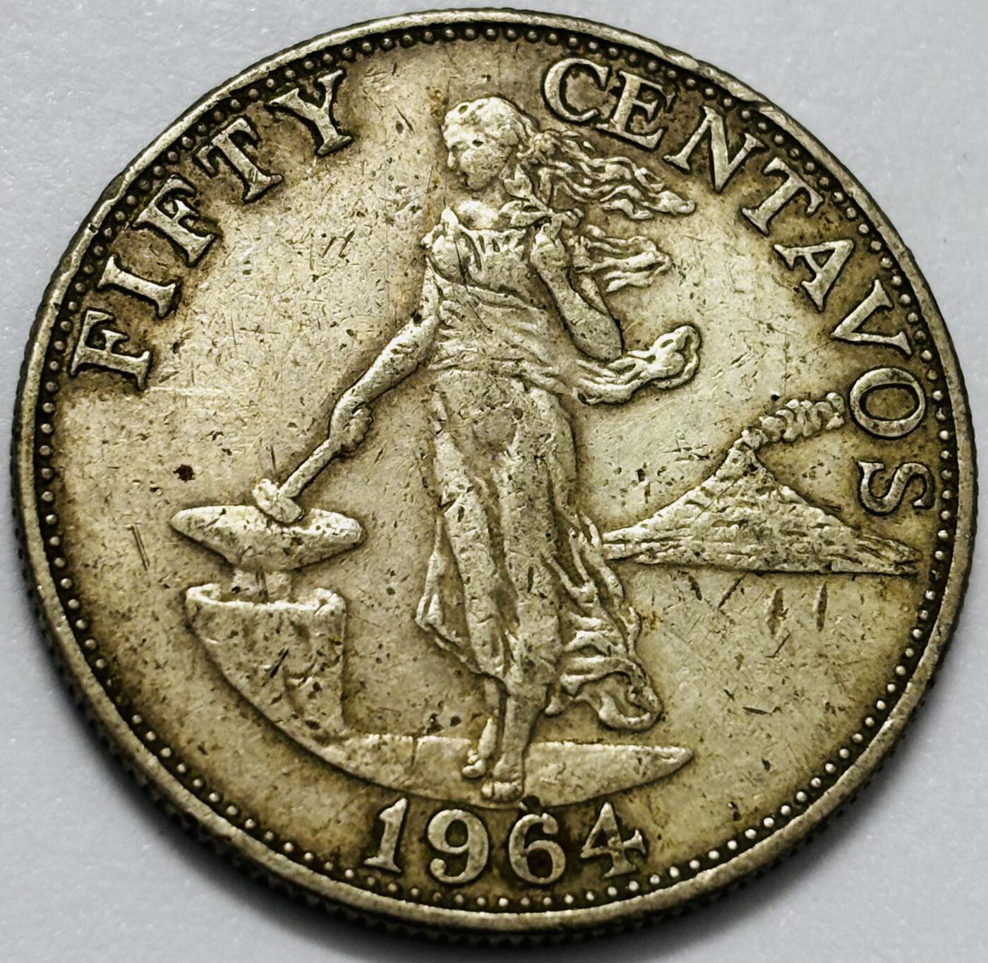 文馨钱币收藏第 286 场，圣诞节专场【 长期接收代拍品低至 0 佣金】 少见关门版 1964 年菲律宾打铁女神 50 分