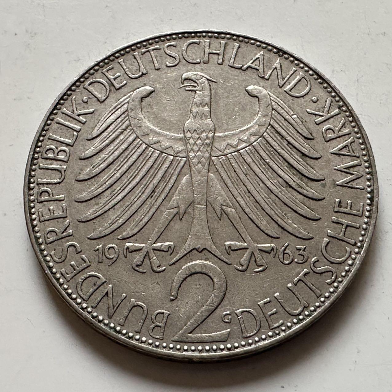🌹外币初藏🌹🐯2025年第143场  每周二四六晚8️⃣点 接代拍 德国1963年G版 2马克 普朗克