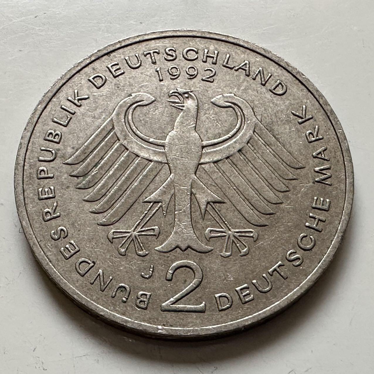 🌹外币初藏🌹🐯2025年第143场  每周二四六晚8️⃣点 接代拍 德国1992年J版 2马克 斯特劳斯