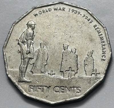 文馨钱币收藏第 286 场，圣诞节专场【 长期接收代拍品低至 0 佣金】 - 少见 2005 年 澳大利亚50分 二战60周年32mm