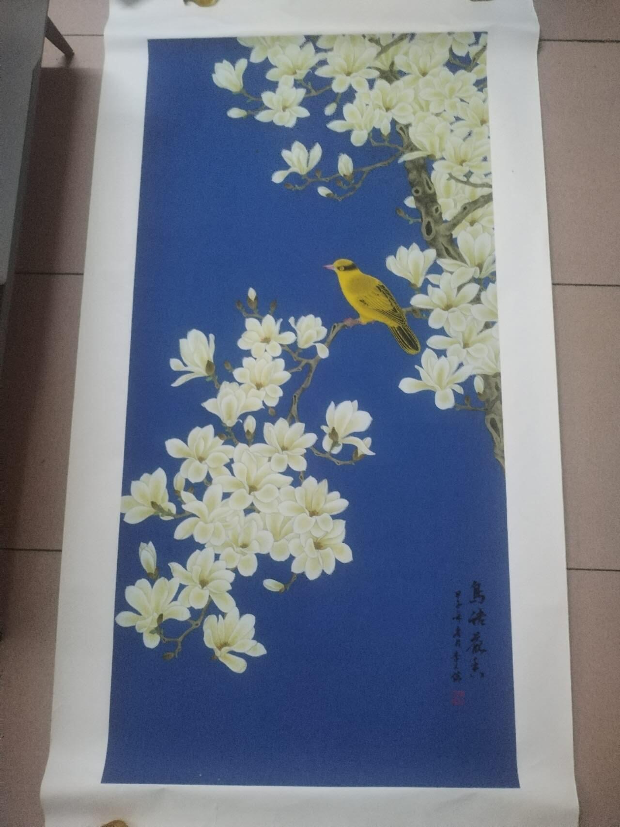 字画专场 李文倩老师手绘作品 鸟语花香。140*70cm。已装裱。