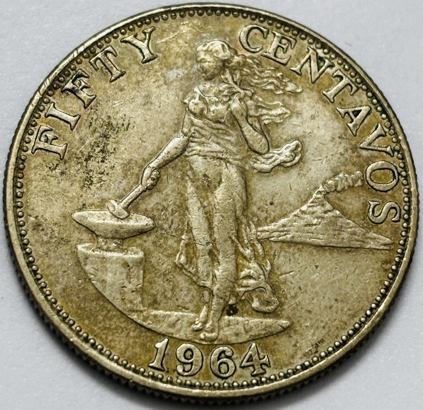 文馨钱币收藏第 286 场，圣诞节专场【 长期接收代拍品低至 0 佣金】 少见关门版 1964 年菲律宾打铁女神 50 分