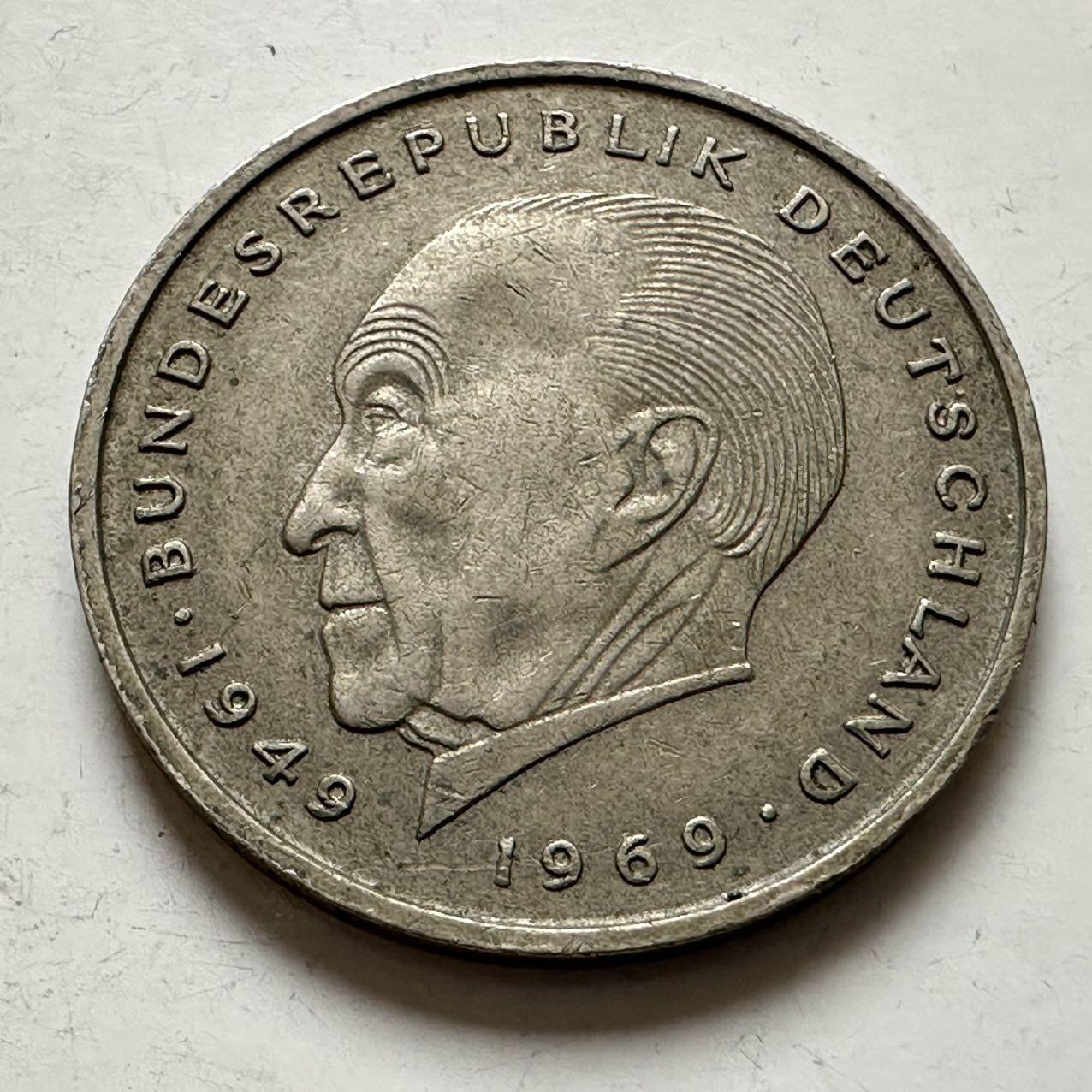 🌹外币初藏🌹🐯2025年第143场  每周二四六晚8️⃣点 接代拍 德国1970年G版 2马克 阿登纳