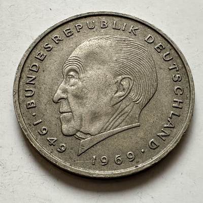 🌹外币初藏🌹🐯2025年第143场  每周二四六晚8️⃣点 接代拍 - 德国1970年G版 2马克 阿登纳