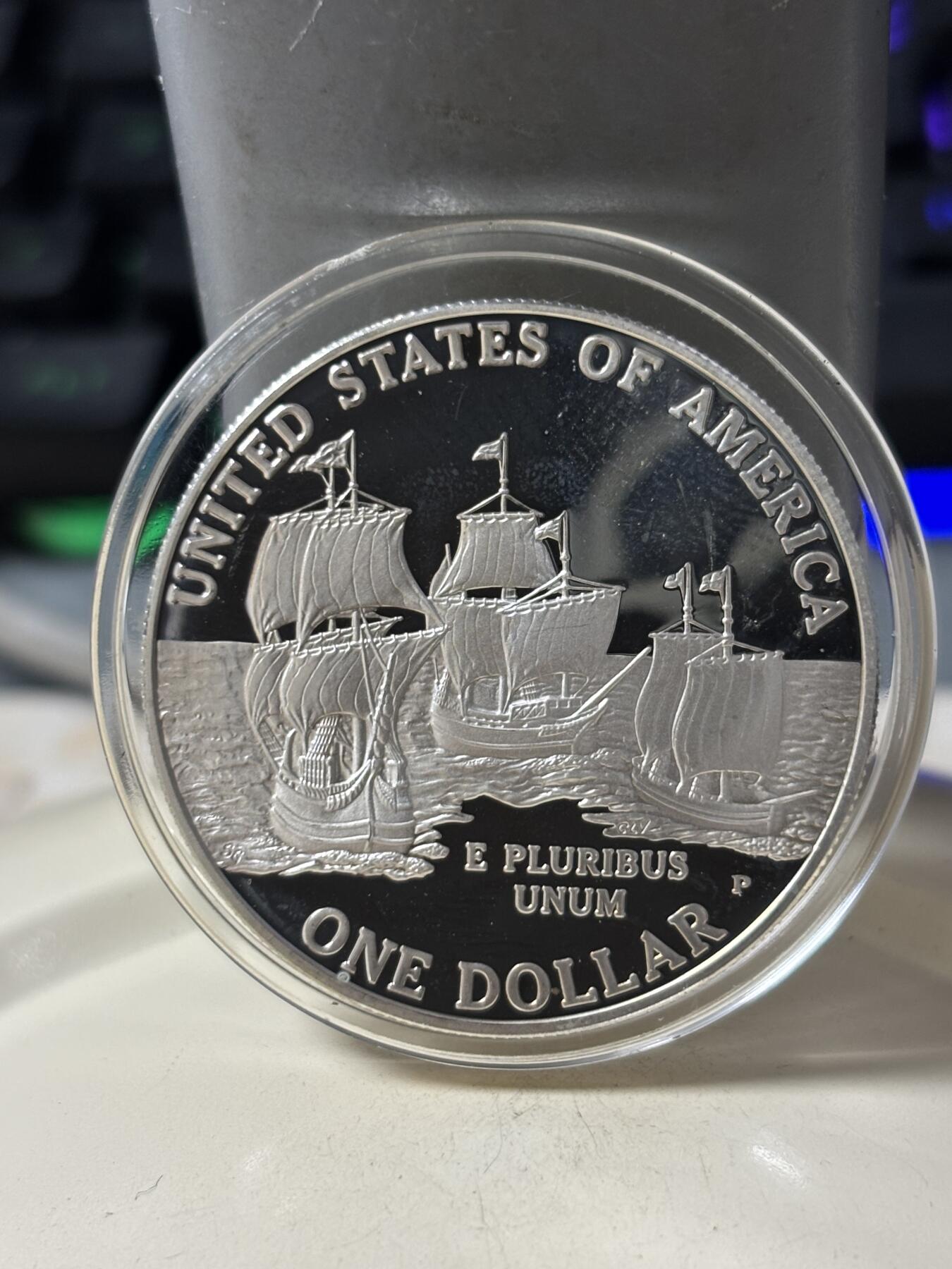 第185期拍卖 获奖美国2007年詹姆斯敦建城400周年纪念银币,900银，26.72克，荣获世界硬币大奖赛