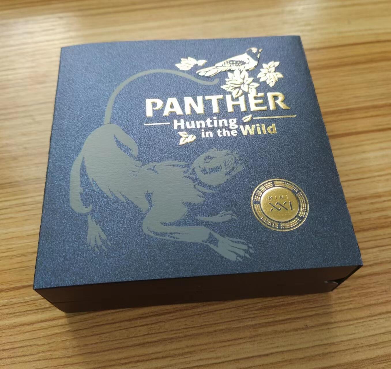 第185期拍卖 【龙头币】加纳2022，狂野杀手(1)-黑豹猎鸟，50克加大(直径达50mm)超高浮雕,仿古镀金银币. 盒证全. 龙头币 (狂野系列第一枚)，该系列即将发行第三枚. 实物图案超漂亮、立体. 新热门，国外售价348美元