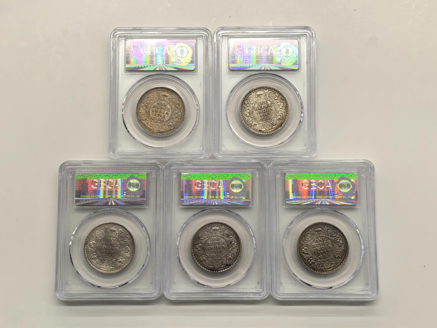 博洋堂世界钱币拍卖第153期（全场包邮） 公博 MS61 英属印度乔治五世1卢比银币5枚一组（银料就740元）