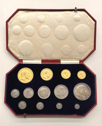 博洋堂世界钱币拍卖第153期（全场包邮） - 英国1902年爱德华七世加冕金银币大全套13枚原盒套币 味道彩币原味包浆 一套难求