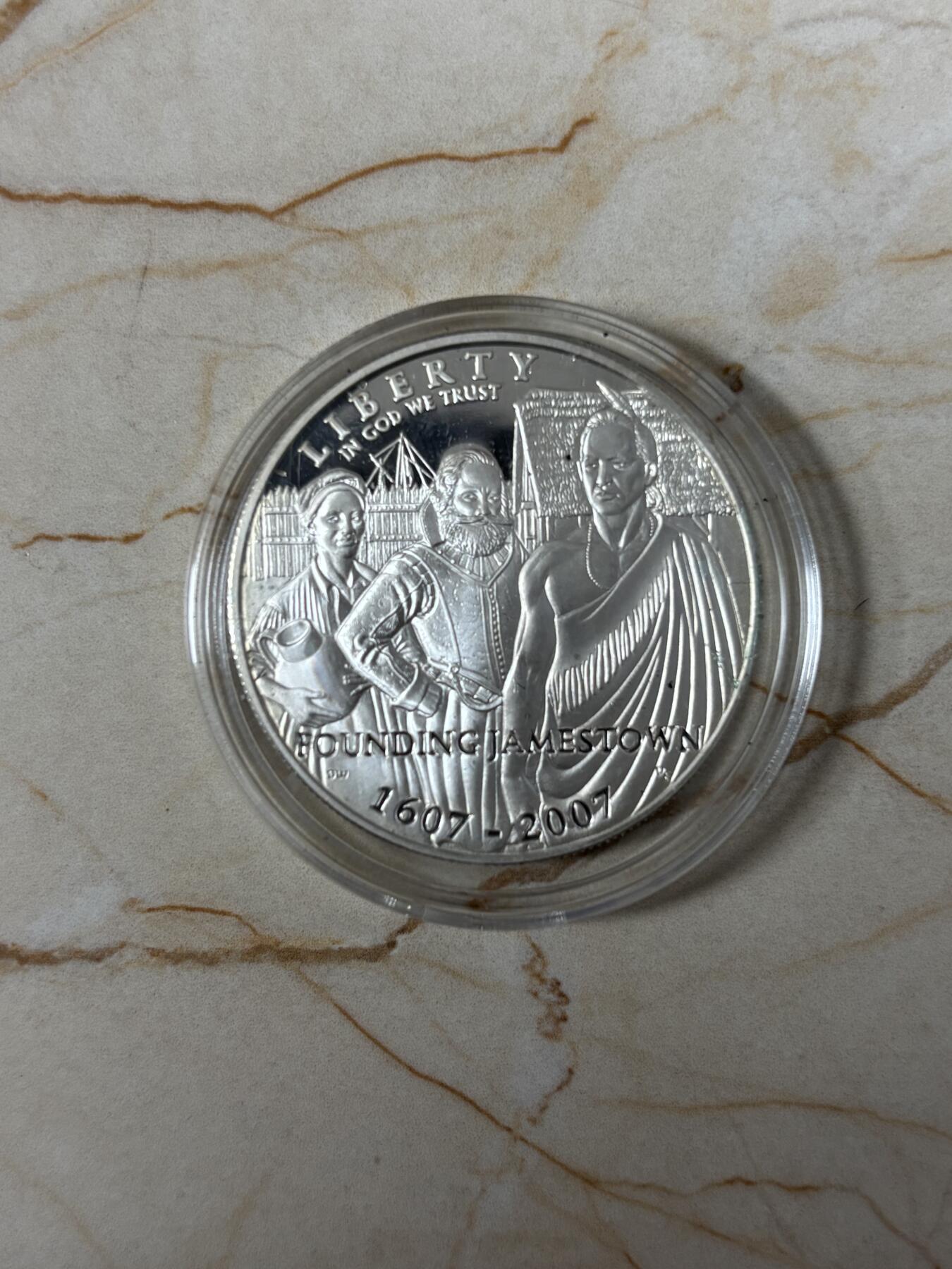 第185期拍卖 获奖美国2007年詹姆斯敦建城400周年纪念银币,900银，26.72克，荣获世界硬币大奖赛