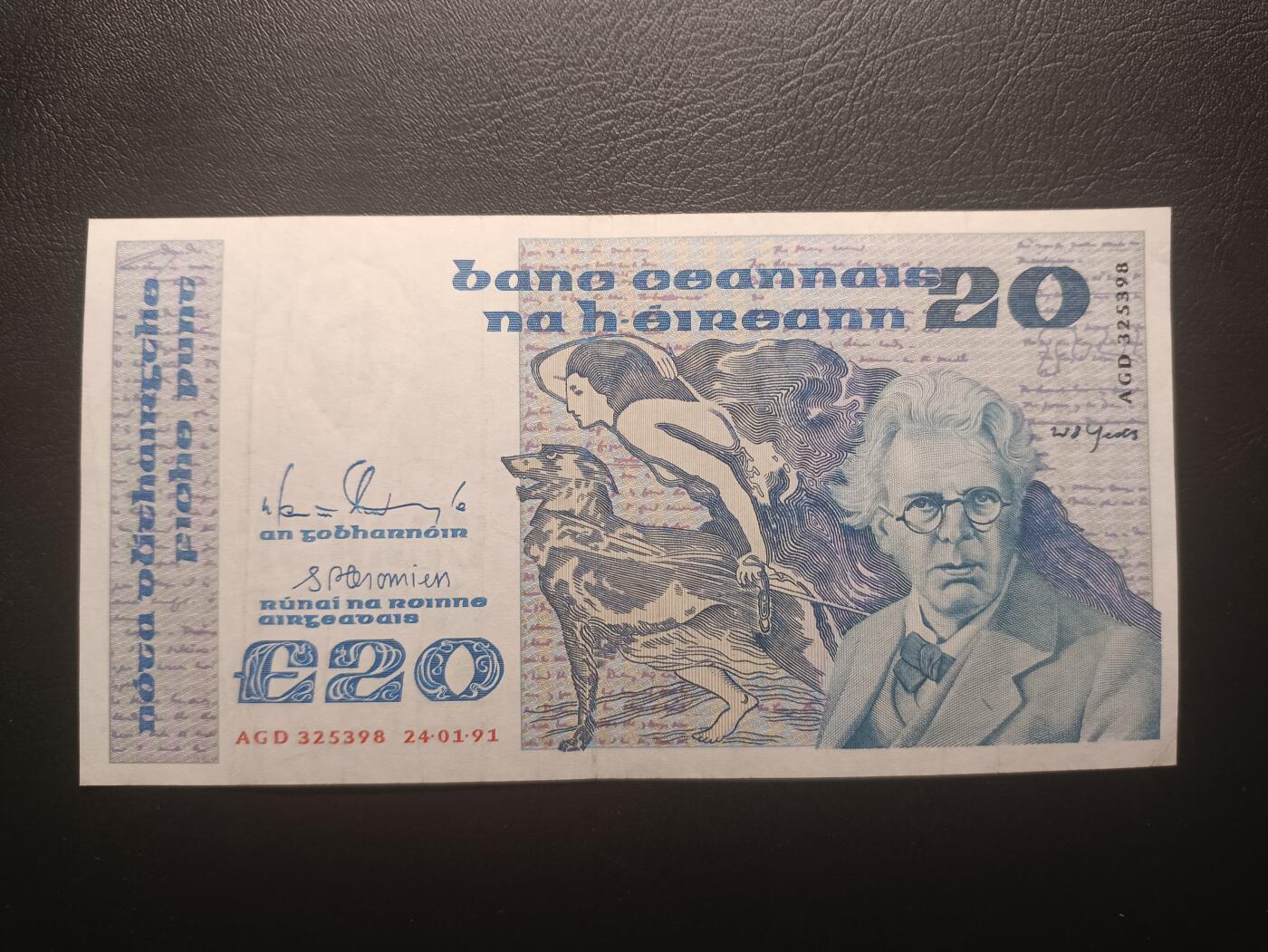 2025十二月第四期，总209期 爱尔兰1991年20镑AUNC无47，作家叶芝和大小布兰斯克群岛，少见中高面值