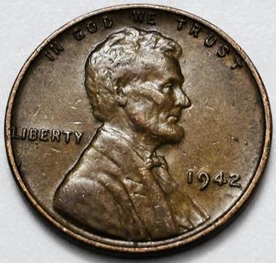 文馨钱币收藏第 286 场，圣诞节专场【 长期接收代拍品低至 0 佣金】 - 少见年份 1942 年美国林肯麦穗 1 美分铜币