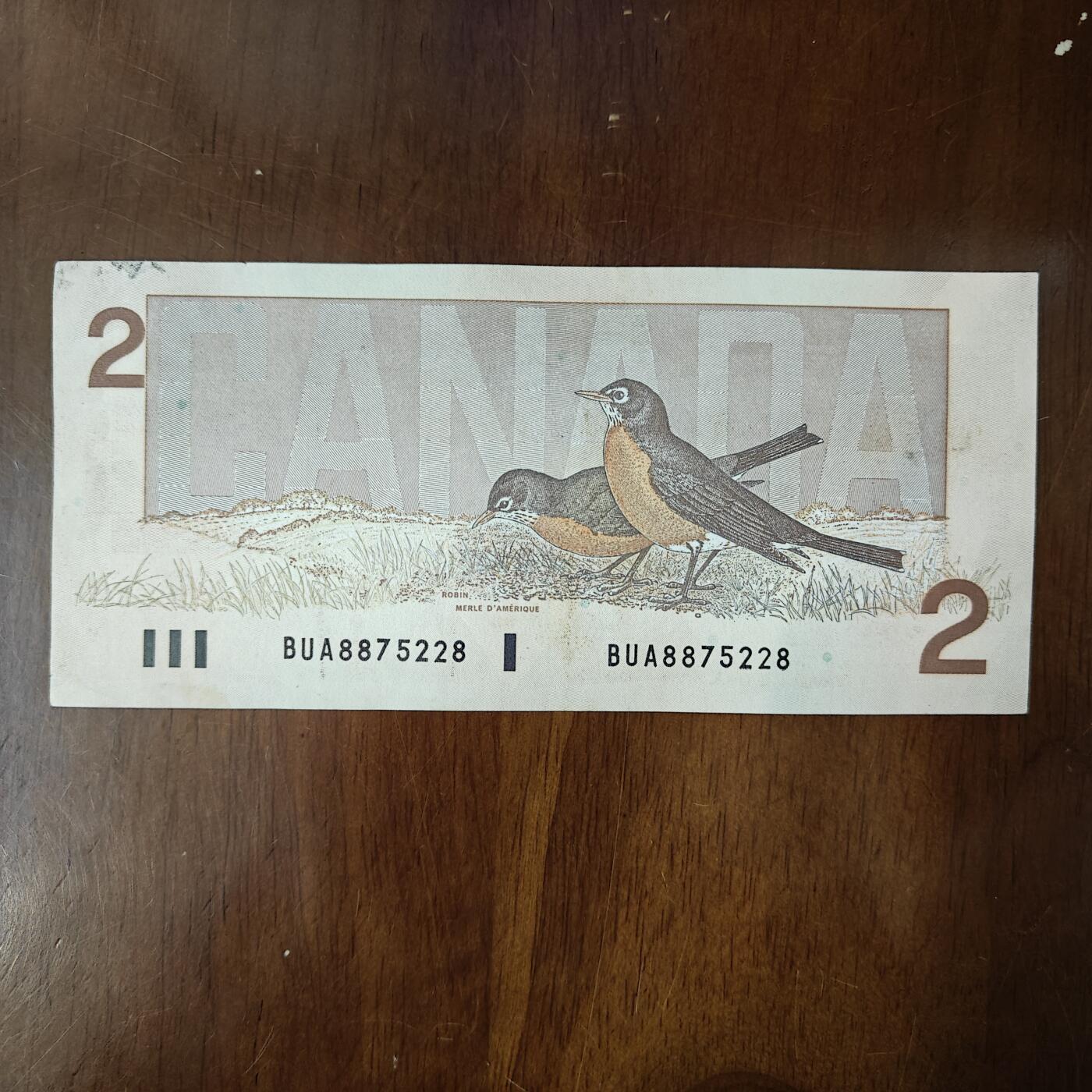 美洲加拿大1986年2圆纸币 鸟版 流通品原票原图片
