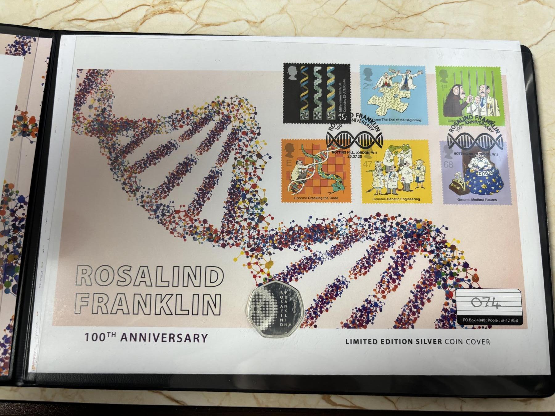 第185期拍卖 英国2020年物理学家罗莎琳德·富兰克林纪念银币首日封，925银，8克，