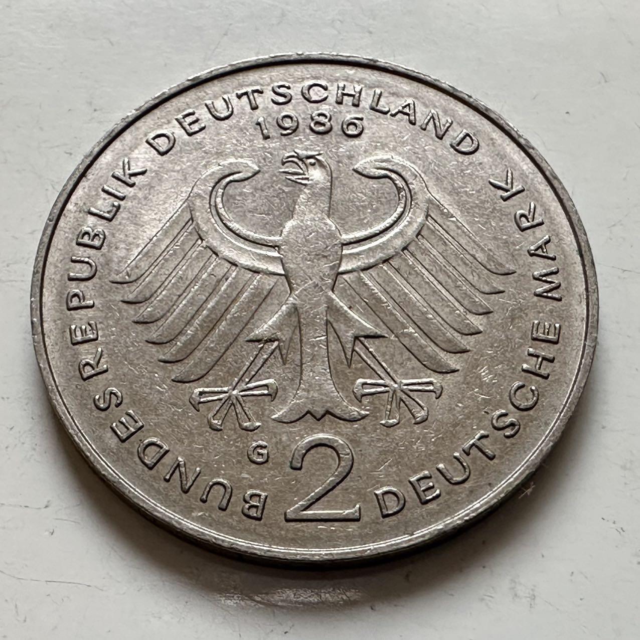 🌹外币初藏🌹🐯2025年第143场  每周二四六晚8️⃣点 接代拍 德国1986年G版 2马克 阿登纳