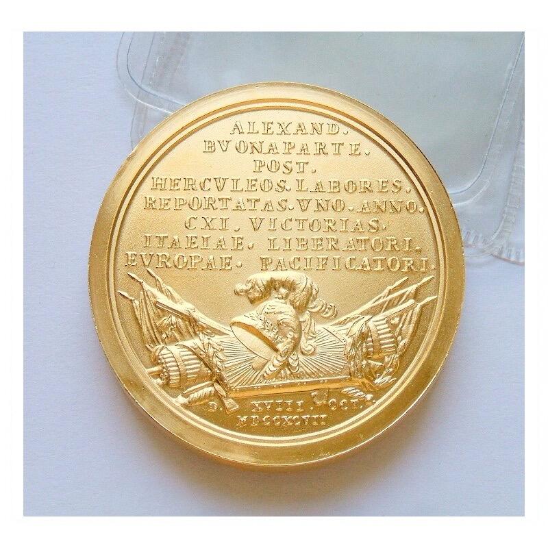【艺术】法国艺术大章纪念1797年 拿破仑征服意大利+雄鹰高浮雕精制大镀金章 40MM