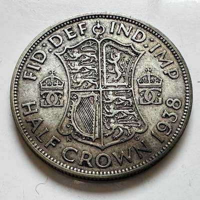 🌹外币初藏🌹🐯2025年第143场  每周二四六晚8️⃣点 接代拍 - 英国1938年半克郎银币 14.1克50%银