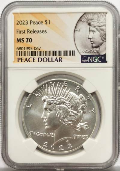 博洋堂世界钱币拍卖第153期（全场包邮） - NGC MS70 美国2023年和平银元1美元普制纪念银币首发版。来自官方复刻1921年首发的高浮雕版和平银币