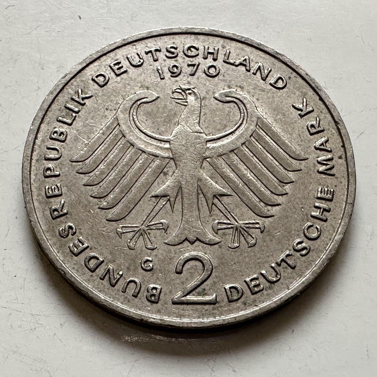 🌹外币初藏🌹🐯2025年第143场  每周二四六晚8️⃣点 接代拍 德国1970年G版 2马克 阿登纳