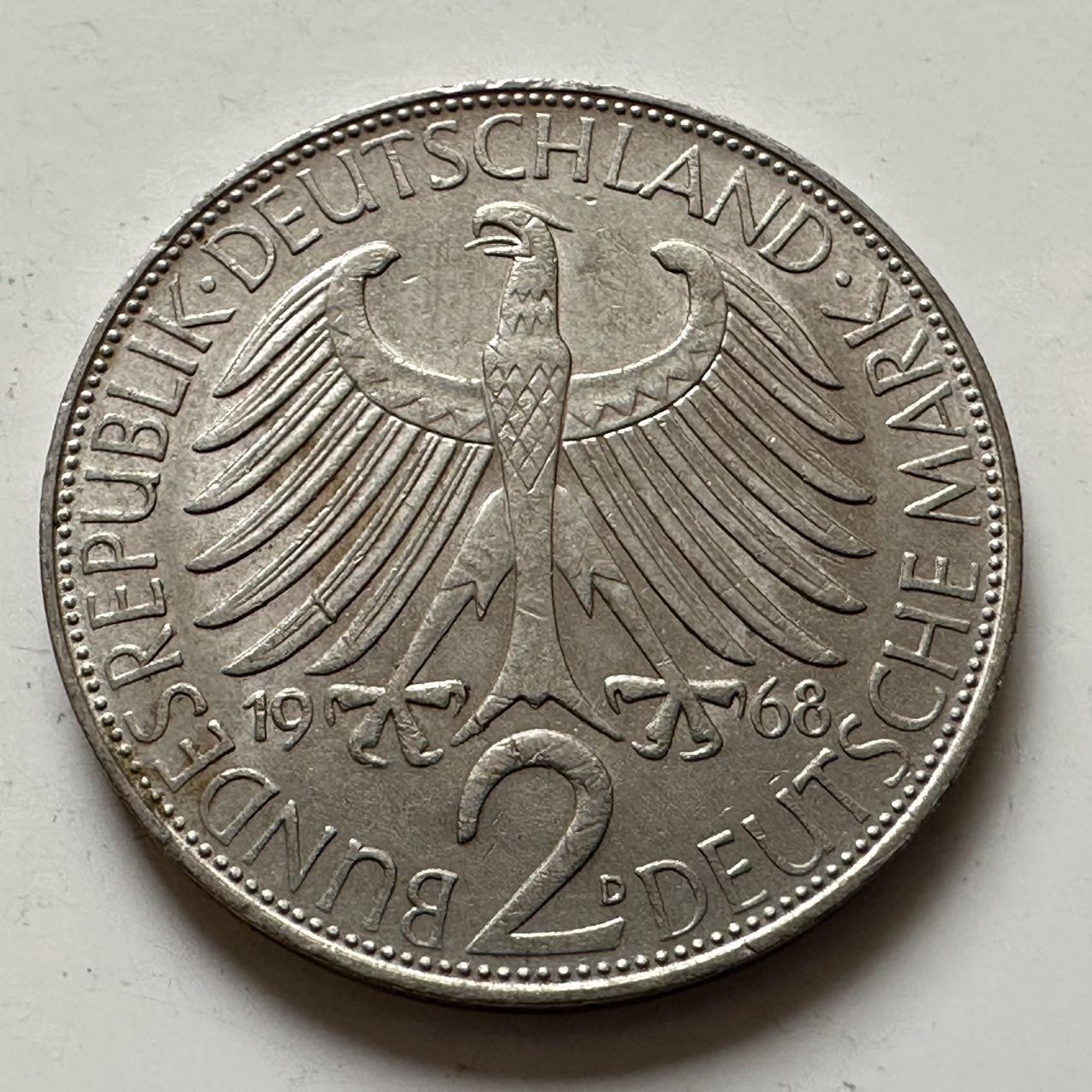 🌹外币初藏🌹🐯2025年第143场  每周二四六晚8️⃣点 接代拍 德国1968年D版 2马克 普朗克