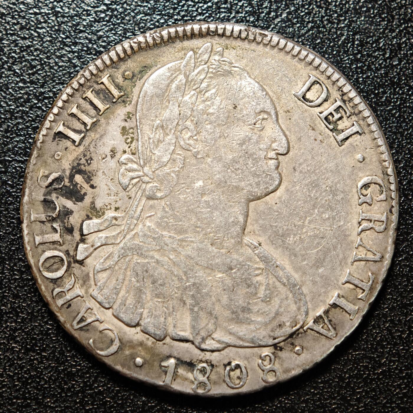 【德藏】世界币章拍卖第158期（拍品征集中~欢迎藏友联系） 1808年 西属玻利维亚卡洛斯四世8瑞尔银币 原味状态 直径约：39.2mm；重约：26.8g