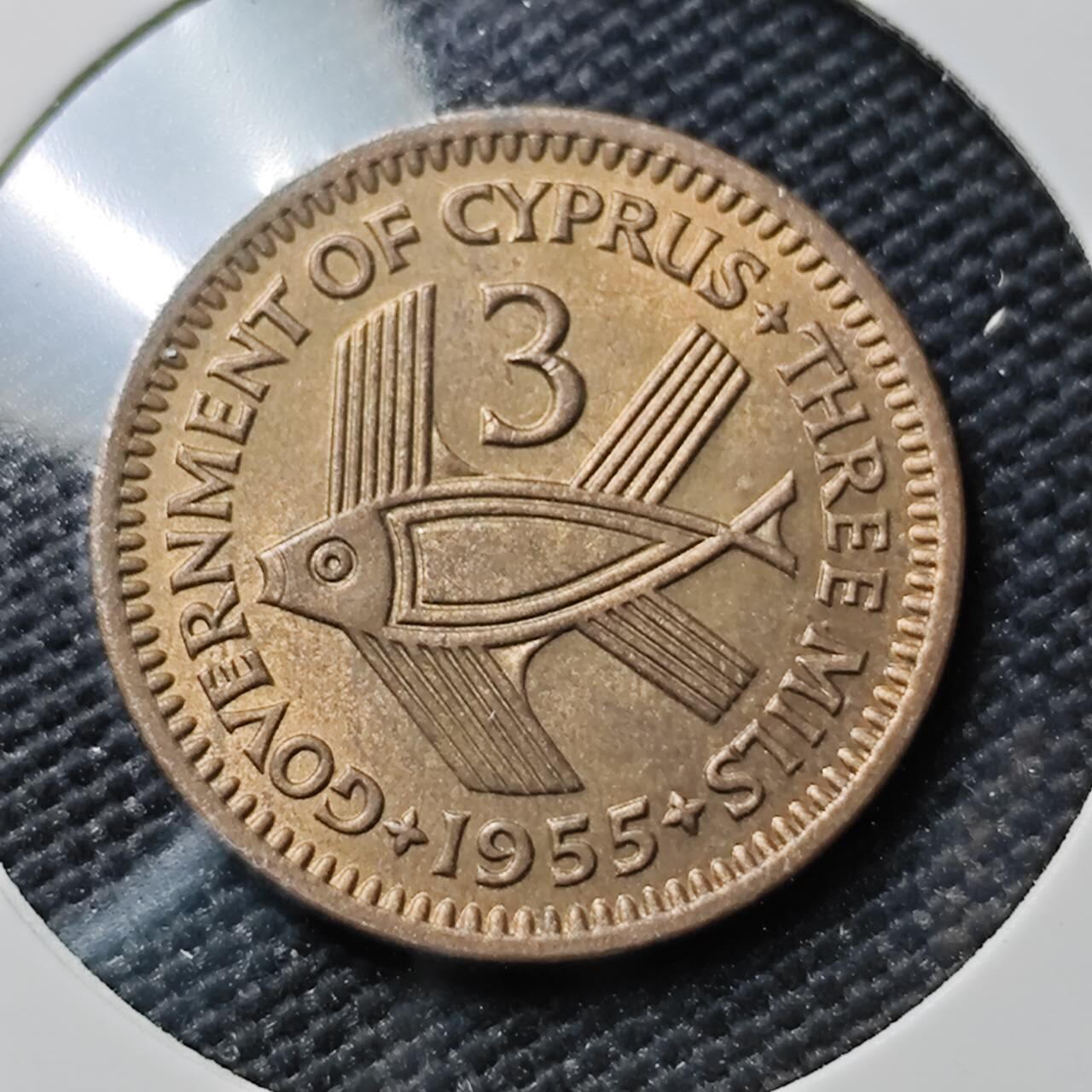 KK钱币收藏小铺 第382期  2月预留时间 周末发货 1955塞浦路斯3米尔 好品