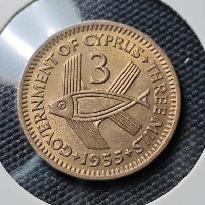 KK钱币收藏小铺 第382期  2月预留时间 周末发货 - 1955塞浦路斯3米尔 好品