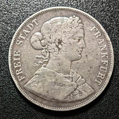 【德藏】世界币章拍卖第158期（拍品征集中~欢迎藏友联系） - 1861年 德国法兰克福少女2泰勒银币 原味状态 直径约：41mm；重约：36.4g