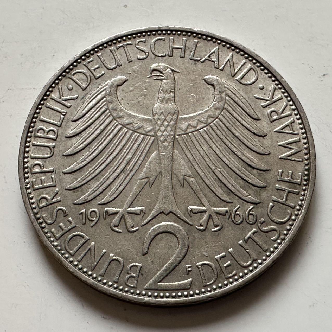 🌹外币初藏🌹🐯2025年第143场  每周二四六晚8️⃣点 接代拍 德国1966年F版 2马克 普朗克