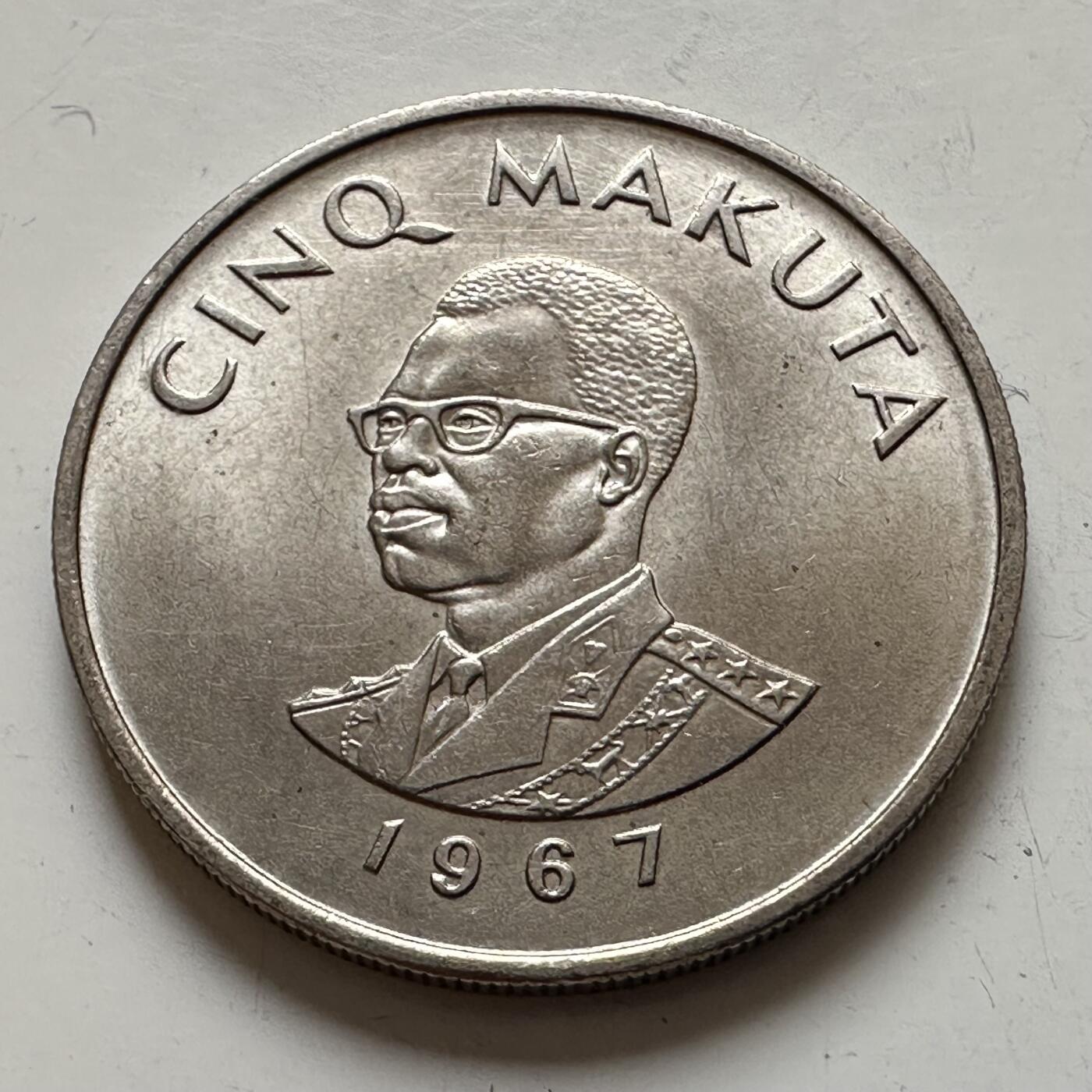 🌹外币初藏🌹🐯2025年第143场  每周二四六晚8️⃣点 接代拍 民主刚果1967年五马库塔