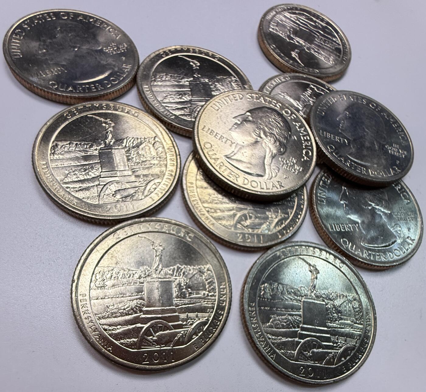 S&S Numismatic世界钱币-拍卖 第117期  11枚一起-美国2011年 国家公园币-第6枚-葛底斯堡公园 25美分纪念币