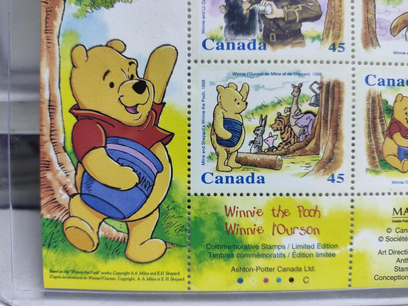 邮册邮折 加拿大1996年庆祝佛罗里达迪士尼乐园25周年发行的小熊维尼纪念邮票小全张