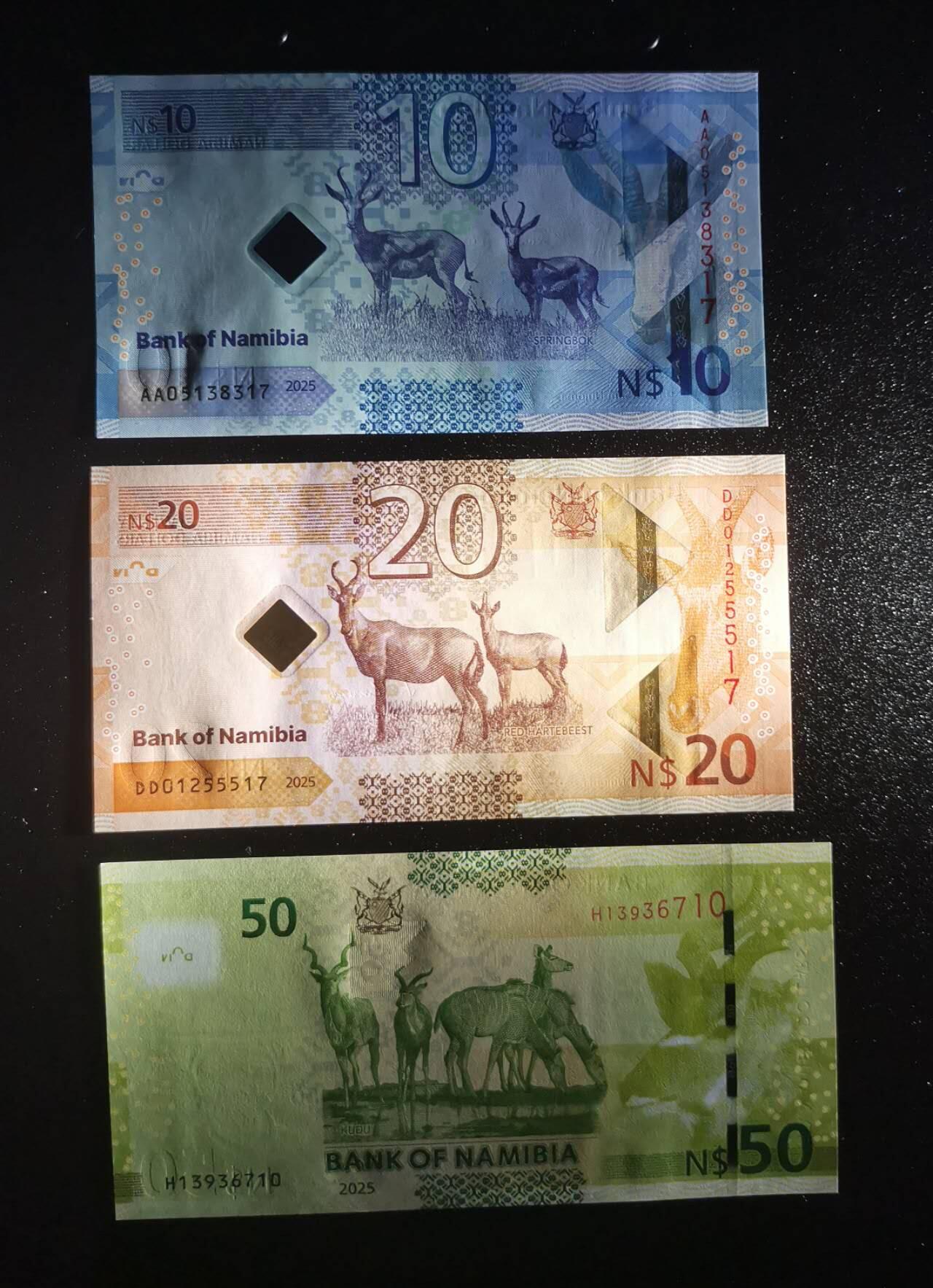 《艾美收藏》第225期-12.15周日外币精选场 纳米比亚2025年10、20、50纳元3枚全新UNC
