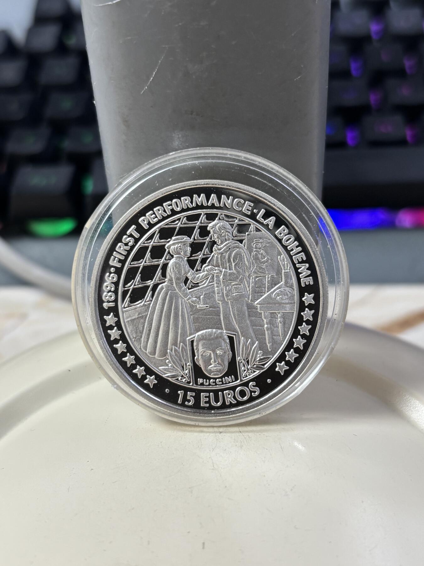 第185期拍卖 马恩岛1996年波希米亚画家100周年精制纪念银币。925银，20克，材料价276.57元