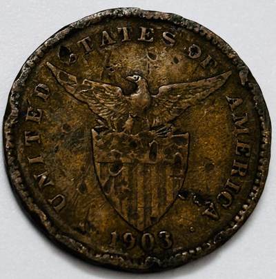 文馨钱币收藏第 286 场，圣诞节专场【 长期接收代拍品低至 0 佣金】 - 1903 年美属菲律宾 1 分铜币，第一版本首发年