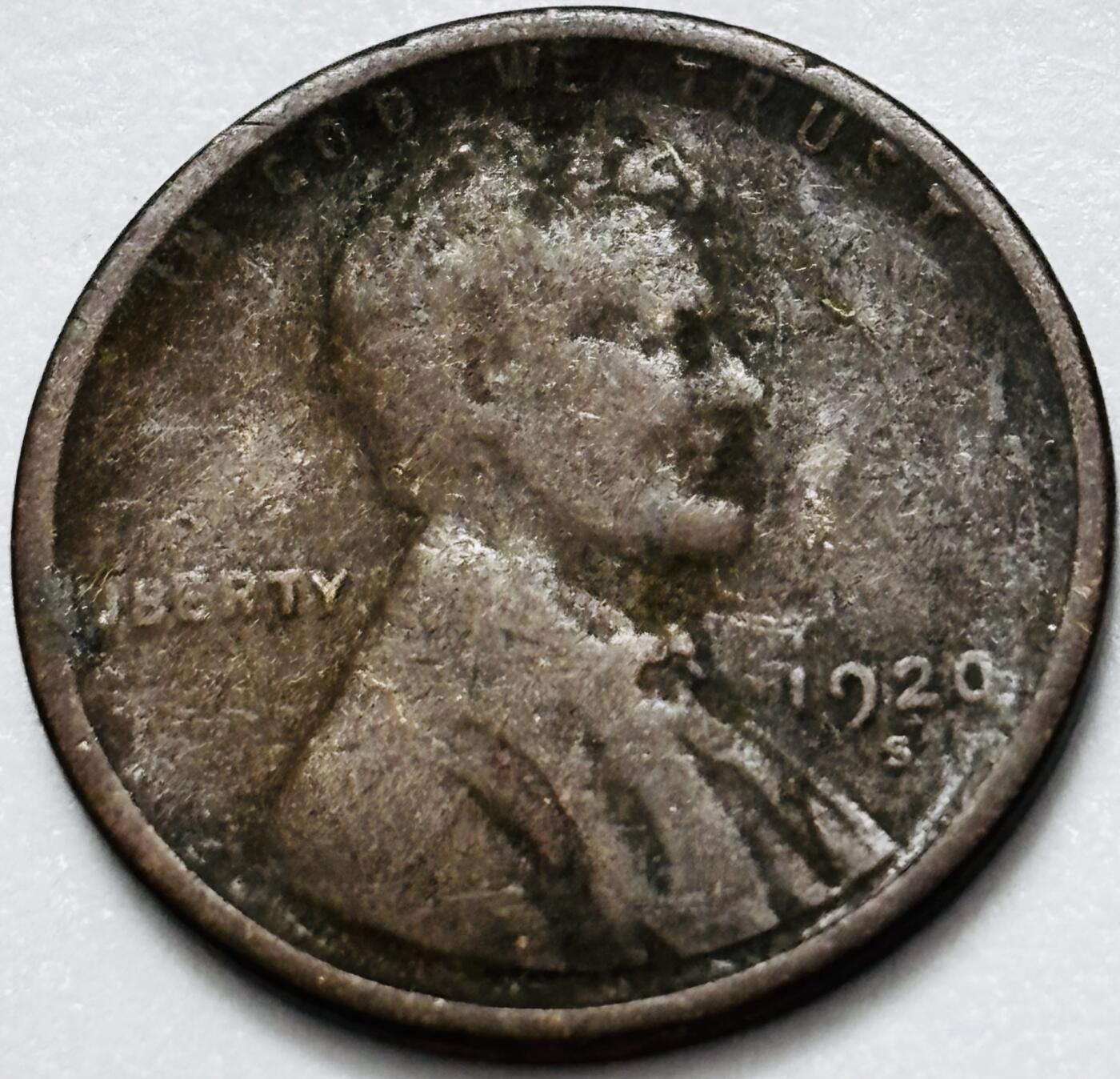 文馨钱币收藏第 286 场，圣诞节专场【 长期接收代拍品低至 0 佣金】 少见年份 1920 年美国林肯麦穗 1 美分铜币 S 厂（旧金山造）