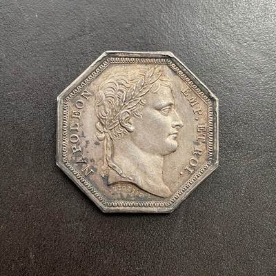 「木头集藏」“冬至雅藏”——章牌精品专场！ - 法国拿破仑头像 克莱蒙费朗市公证人八角银章，直径：33.5mm，12.8  g，边铭：丰饶角 ARGENT。