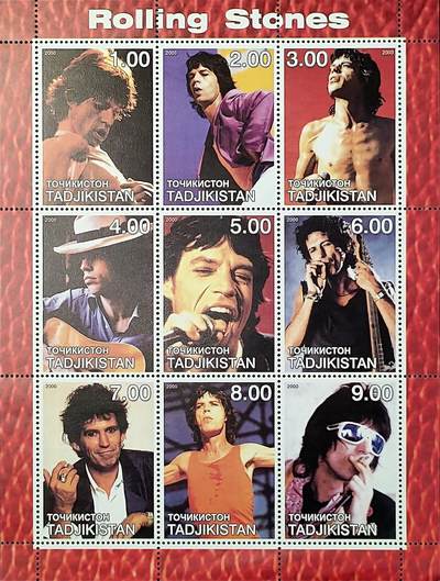 ↓君缘收藏685期☞钱币邮品↓无佣金、可寄存、满30元包邮  - 塔吉克斯坦邮票，2000年英国“滚石乐队”邮票小版张