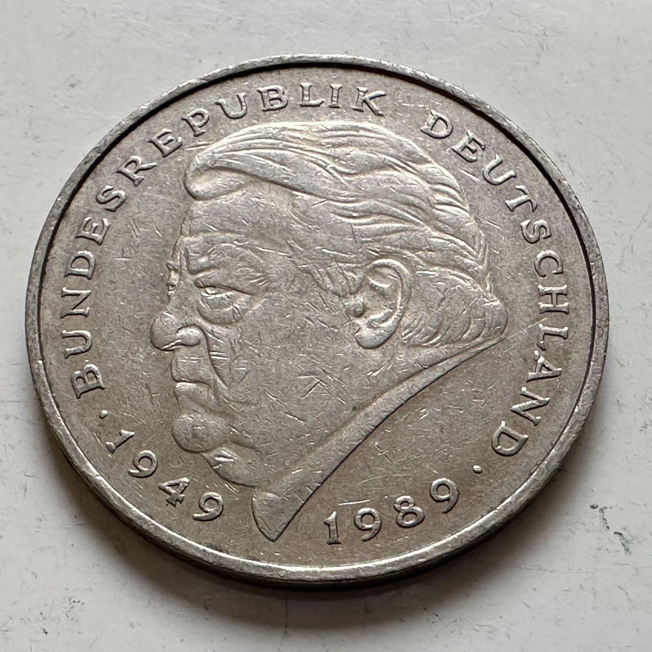 🌹外币初藏🌹🐯2025年第143场  每周二四六晚8️⃣点 接代拍 德国1990年J版 2马克 德国前总理约瑟夫.斯特劳斯