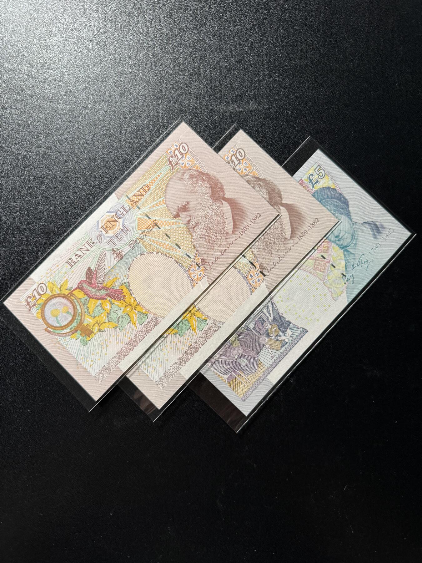 【外币出坑】0元0佣金起拍 无保留价 英国F序列 5磅 10磅 全新Unc 共3枚