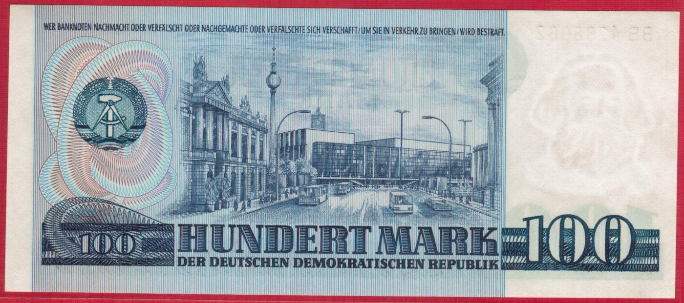 德国(东德 民主德国)1975年100马克 P-31a 宽序列号 实物图 UNC