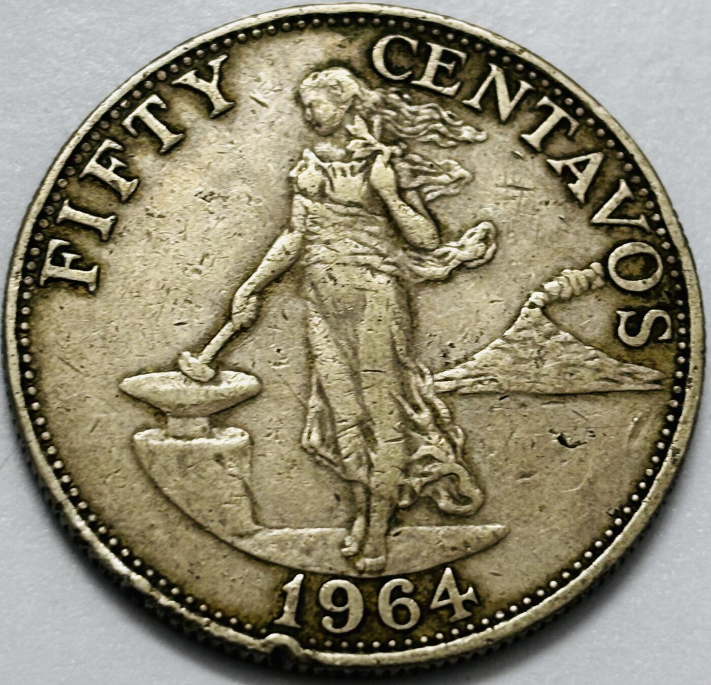 文馨钱币收藏第 286 场，圣诞节专场【 长期接收代拍品低至 0 佣金】 少见关门版 1964 年菲律宾打铁女神 50 分