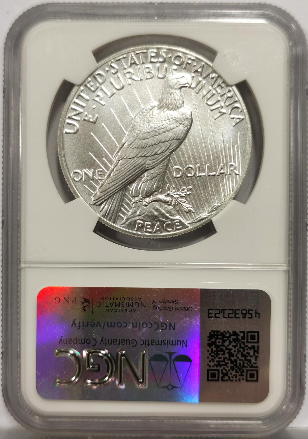 博洋堂世界钱币拍卖第153期（全场包邮） NGC MS70 美国2023年和平银元1美元普制纪念银币首发版。来自官方复刻1921年首发的高浮雕版和平银币