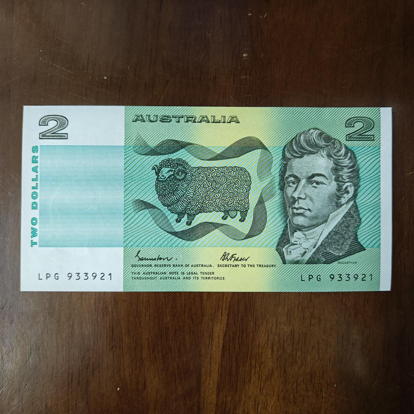 1974-1985年澳大利亚2圆纸币绵羊大洋洲外国钱币P-43近全新原图片