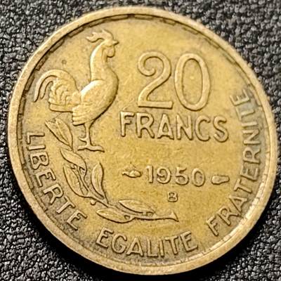 泉币菌-第151场-精品福利场 - 法国1950年20法郎铝青铜硬币 23mm 少女 公鸡 纪念币铜钱