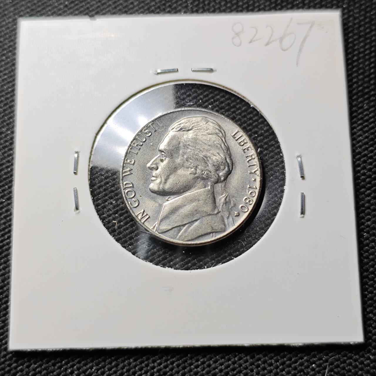 KK钱币收藏小铺 第382期  2月预留时间 周末发货 1980美国5分 拆卷品