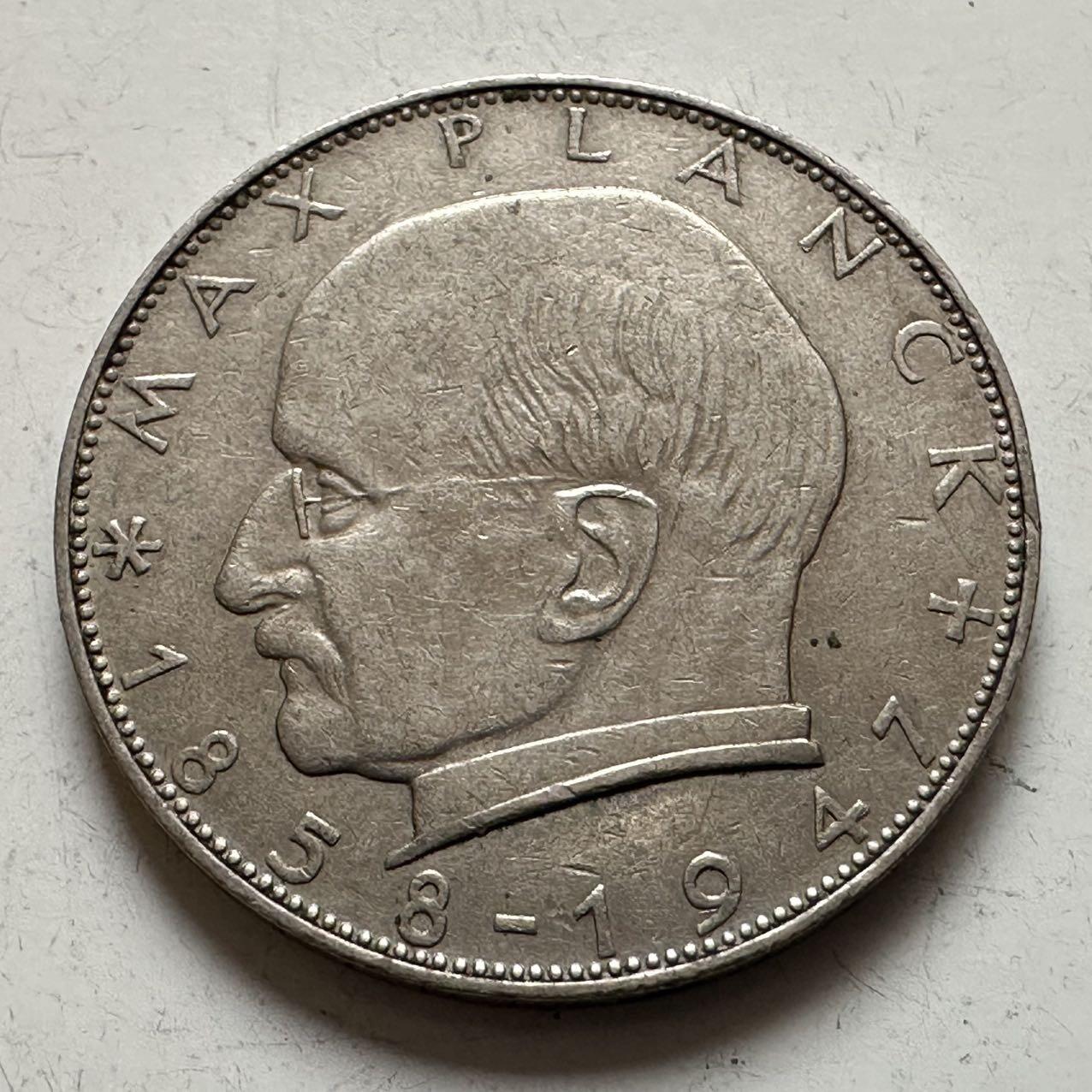 🌹外币初藏🌹🐯2025年第143场  每周二四六晚8️⃣点 接代拍 德国1958年J版 2马克 普朗克