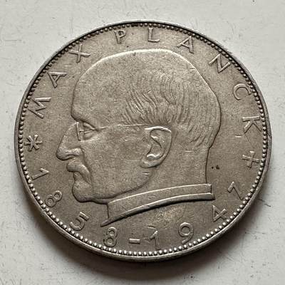 🌹外币初藏🌹🐯2025年第143场  每周二四六晚8️⃣点 接代拍 - 德国1958年J版 2马克 普朗克