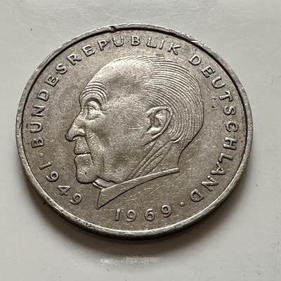 🌹外币初藏🌹🐯2025年第143场  每周二四六晚8️⃣点 接代拍 - 德国1974年J版 2马克 阿登纳