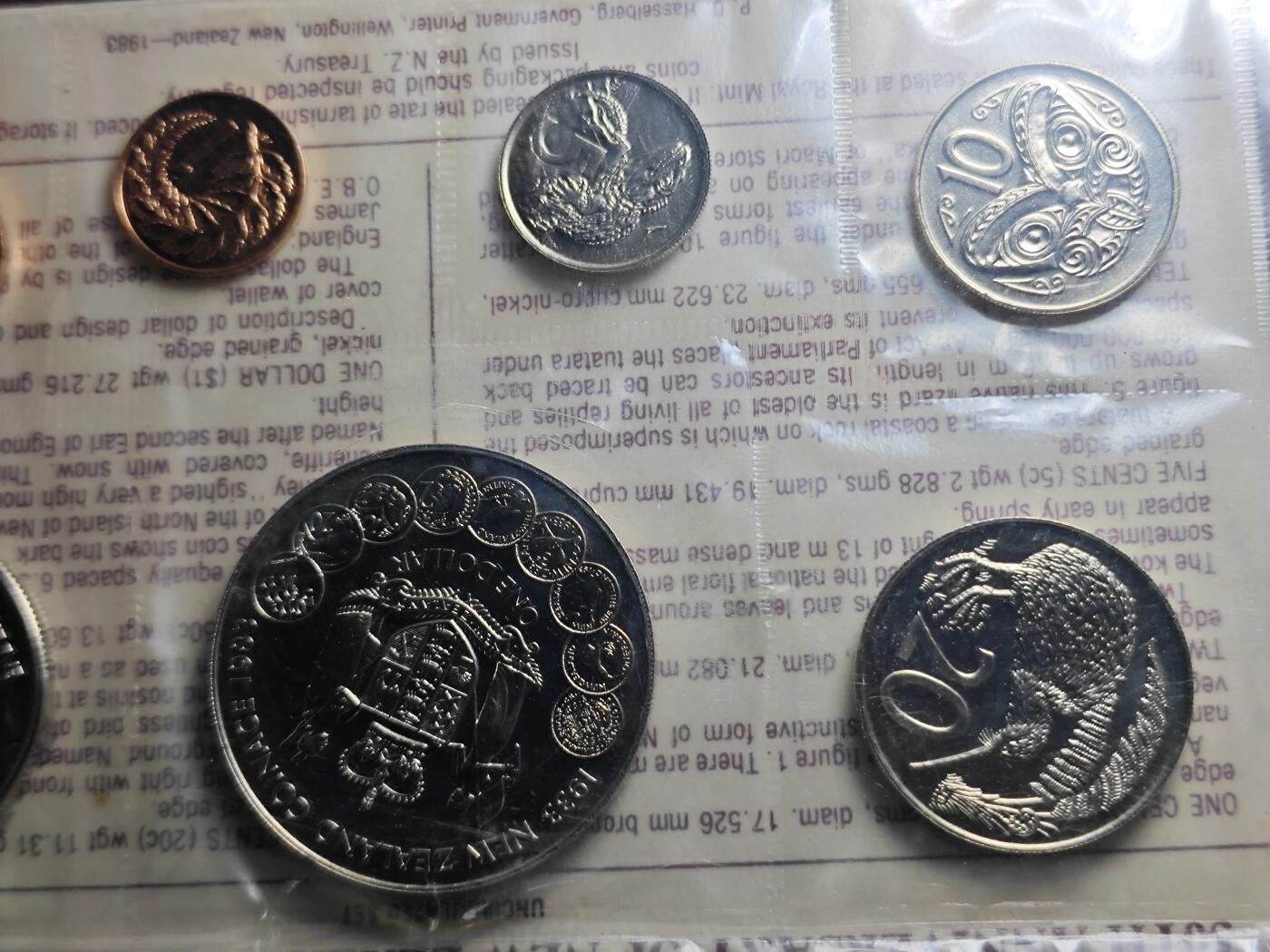 KK钱币收藏小铺 《套币 好品/批量散币专场》  2月预留时间 周末发货  1983新西兰大小面值清年一套 含克朗币 币中币