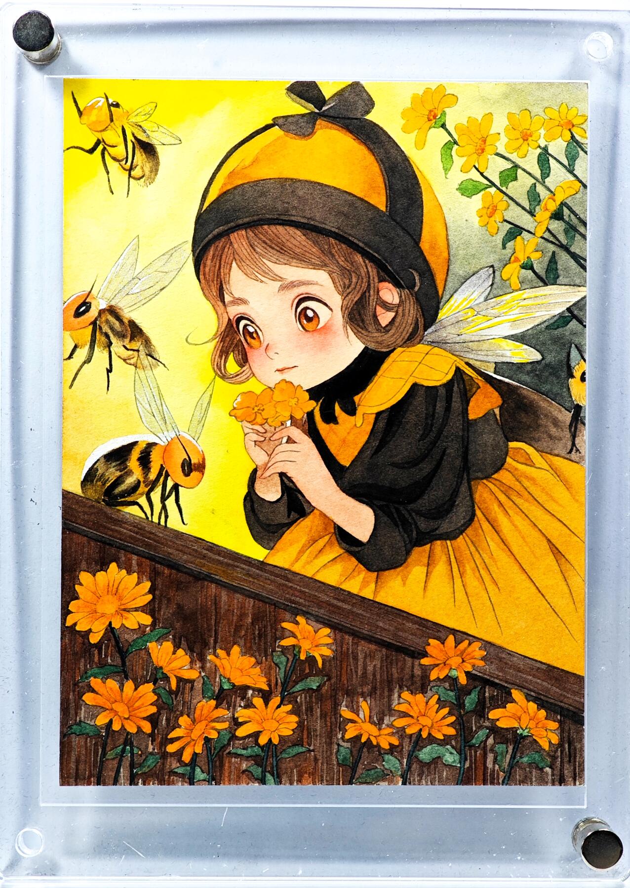 白泽拍卖卡牌手绘专场第30期（白金之夜 跨年大拍） 2025 艺方文创 手绘卡 蜜蜂 尺寸：9.9cm*13.2cm 带盒  捧月亲签 卡砖封装